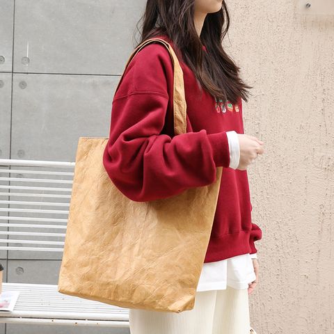 Women's Large Kraft Paper Solid Color Streetwear Open Shoulder Bag