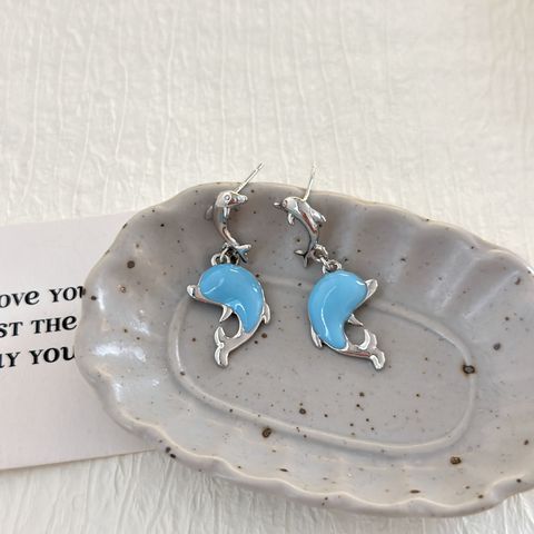 1 Pair Casual Sweet Dolphin Enamel Copper Alloy Drop Earrings