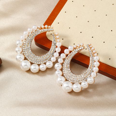 1 Pair Lady Water Droplets Alloy Artificial Rhinestones Pearl Ear Studs