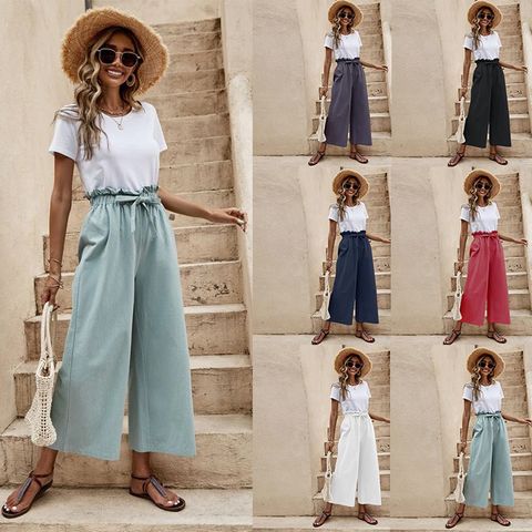 Women's Casual Simple Style Solid Color Ankle-Length Wide Leg Pants