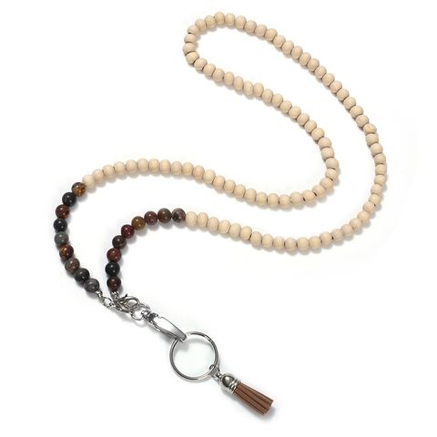 Casual Simple Style Geometric Alloy Natural Stone Wooden Beads Women's Pendant Necklace