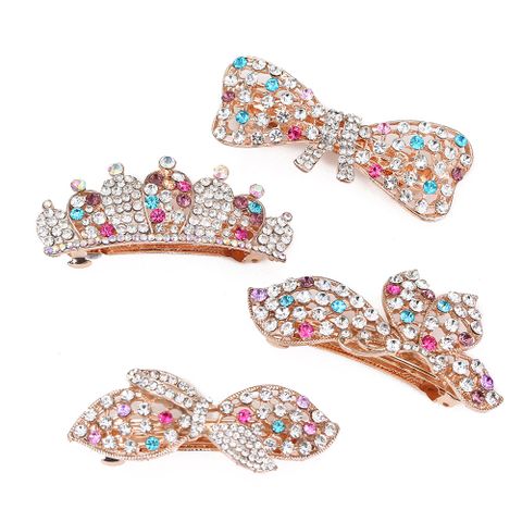Women's Elegant Sweet Crown Bow Knot Alloy Plating Rhinestones Hair Clip