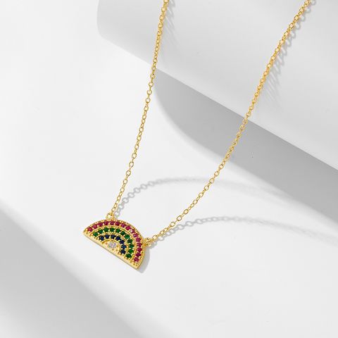 Sterling Silver Casual Simple Style Rainbow Zircon Pendant Necklace