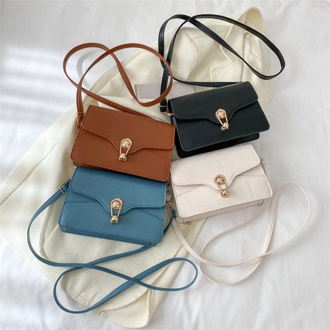 Women's Small Pu Leather Solid Color Streetwear Lock Clasp Square Bag