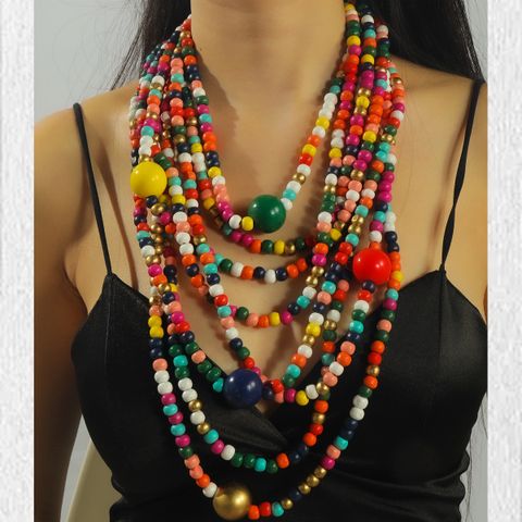 Casual Exaggerated Geometric Wooden Beads Women's Layered Necklaces