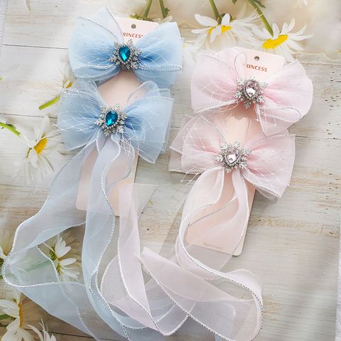 Girl'S Casual Sweet Bow Knot Cloth Rhinestone Lace Hair Clip