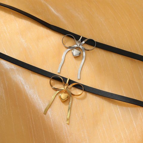 Elegant Simple Style Bow Knot 304 Stainless Steel Pu Leather Plating Women's Pendant Necklace