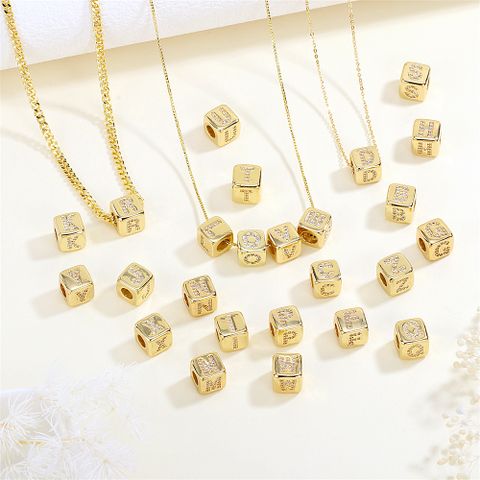 1 Piece Diameter 9mm Copper Zircon 18K Gold Plated Letter Polished Beads Chain