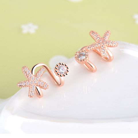 1 Pair Elegant Lady Star Inlay Copper Zircon Ear Cuffs