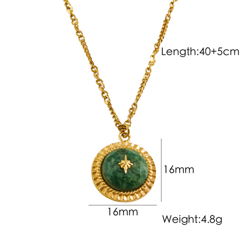 304 Stainless Steel Natural Stone 14K Gold Plated IG Style Vintage Style British Style Inlay Round Star Natural Stone Pendant Necklace