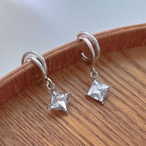 1 Pair IG Style Shiny Rhombus Inlay Metal Crystal Drop Earrings