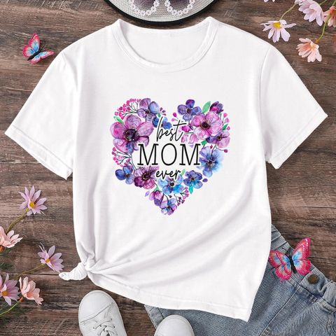 Simple Style Letter Heart Shape Flower Polyester T-shirts & Blouses