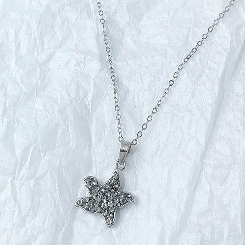 Sterling Silver Cute Sweet Simple Style Plating Inlay Four Leaf Clover Star Artificial Crystal Pendant Necklace