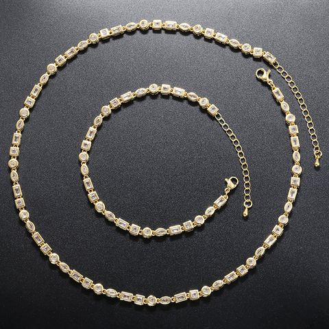 Copper 18K Gold Plated Elegant Luxurious Shiny Plating Inlay Irregular Round Zircon Bracelets Necklace