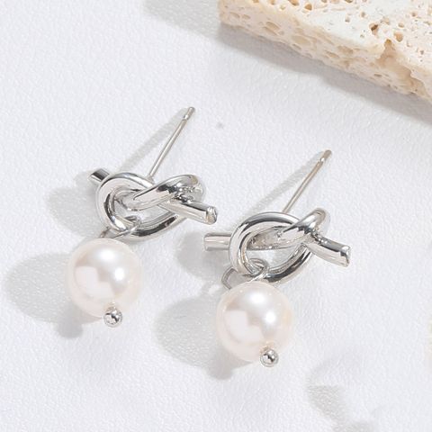 1 Pair Vintage Style Simple Style Round Plating Inlay Artificial Pearl Copper Natural Stone Gold Plated Ear Studs