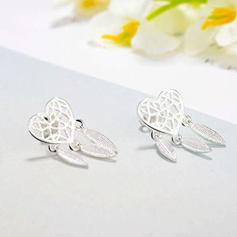 1 Par Elegante Señora Estilo Clásico Atrapasueños Forma De Corazón Enchapado Cobre Pendientes