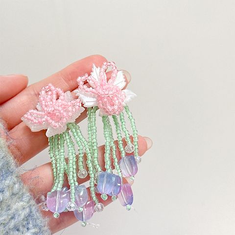 Cute Sweet Heart Shape Flower Bow Knot Arylic Artificial Crystal Plating Women's Drop Earrings 1 Pair