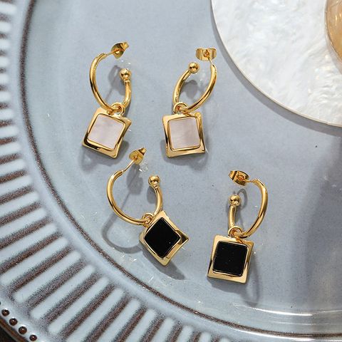 1 Pair Vacation Simple Style Curve Plating Inlay Metal Copper Brass Zircon Gold Plated Dangling Earrings