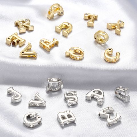 1 Piece 2.5mm Copper Copper Zircon 18K Gold Plated Letter Beads Spacer Bars