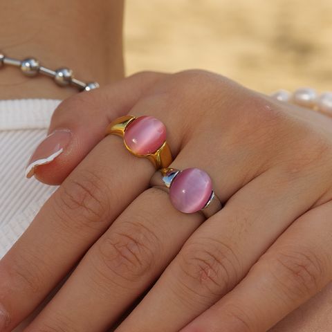 Simple Style Classic Style Oval 316 Stainless Steel  18K Gold Plated Opal Rings In Bulk