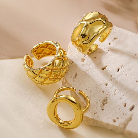 Kupfer 18 Karat Vergoldet Retro Einfacher Stil Pendeln Überzug Einfarbig Offener Ring
