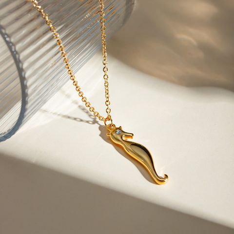 Edelstahl 304 18 Karat Vergoldet Einfacher Stil Klassischer Stil Überzug Hippocampus Halskette Mit Anhänger