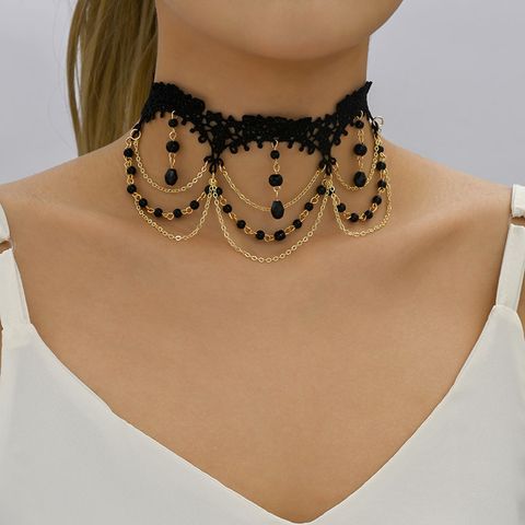 Wholesale Jewelry Vintage Style Solid Color Alloy Crystal Inlay Choker