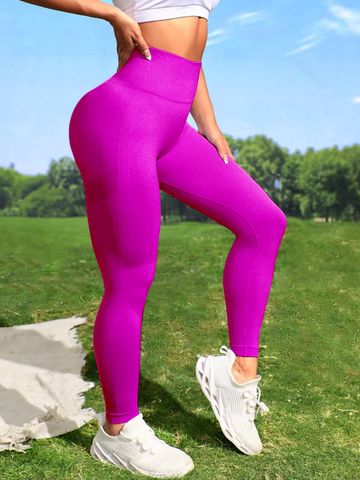 Sports Solid Color Nylon Spandex Polyester Active Bottoms Leggings