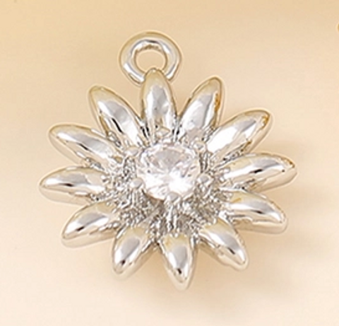 1 Piece 12*10mm Copper Zircon 18K Gold Plated White Gold Plated Chrysanthemum Polished Pendant