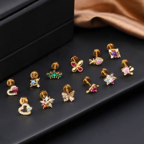 1 Piece Ear Cartilage Rings & Studs Simple Style Classic Style Star Heart Shape Copper Polishing Inlay Diamond 18K Gold Plated Ear Cartilage Rings & Studs