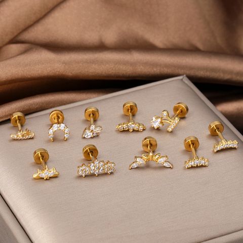 1 Piece Simple Style Classic Style Geometric Polishing Inlay Copper Diamond 18K Gold Plated Cartilage Earrings