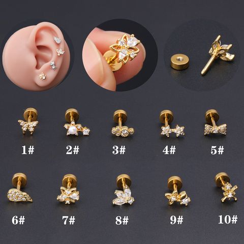 1 Piece Ear Cartilage Rings & Studs Classic Style Star Flower Butterfly 316 Stainless Steel  Copper Polishing Inlay Zircon 18K Gold Plated Ear Cartilage Rings & Studs