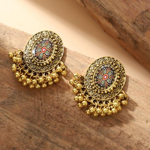 1 Pair Ethnic Style Bohemian Tassel Flower Plating Inlay Alloy Plastic Patch Drop Earrings