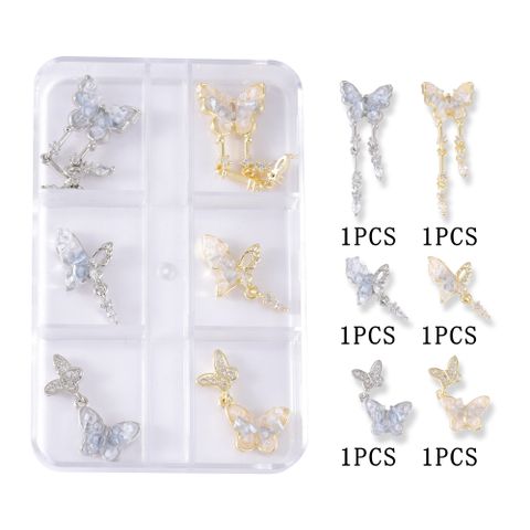 Sweet Shiny Butterfly Copper Inlaid Zircon Nail Decoration Accessories 6 Pieces