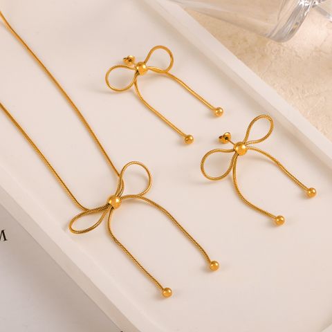 Titan Stahl 18 Karat Vergoldet IG-Stil Einfacher Stil Bogenknoten Ohrringe Halskette