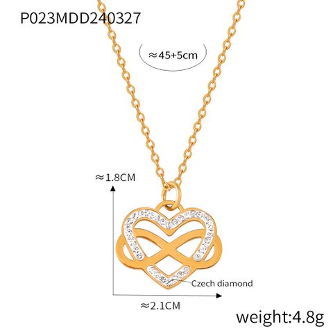 Titanium Steel 18K Gold Plated Casual Sweet Simple Style Inlay Infinity Heart Shape Bow Knot Rhinestones Zircon Earrings Necklace