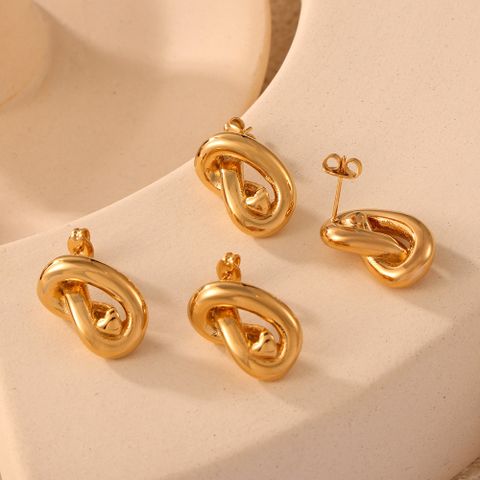 1 Pair Casual Simple Style Commute Knot Titanium Steel 18K Gold Plated Ear Studs