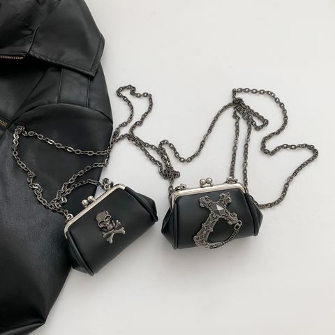Women's Small Pu Leather Cross Skull Streetwear Buckle Crossbody Bag