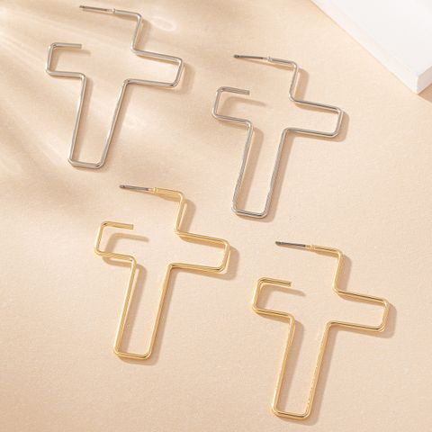 1 Pair Exaggerated Simple Style Cross Hollow Out Iron Ear Studs