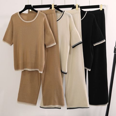 Daily Women's Casual Solid Color Polyester Knit Pants Sets Pants Sets