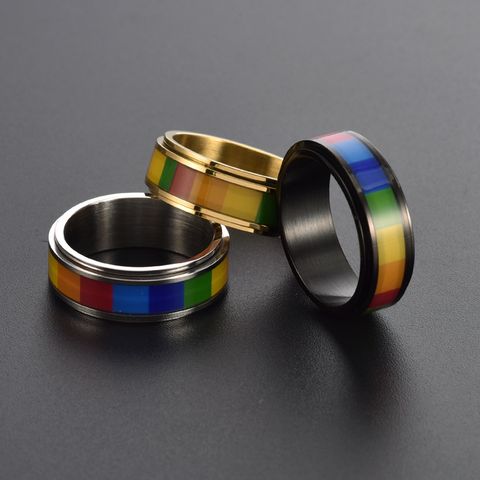 304 Stainless Steel 18K Gold Plated Glam Luxurious Polishing Epoxy Plating Stripe Rings