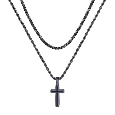 304 Stainless Steel 18K Gold Plated Casual Vintage Style Plating Cross Layered Necklaces