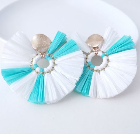1 Pair Elegant Color Block Raffia Drop Earrings