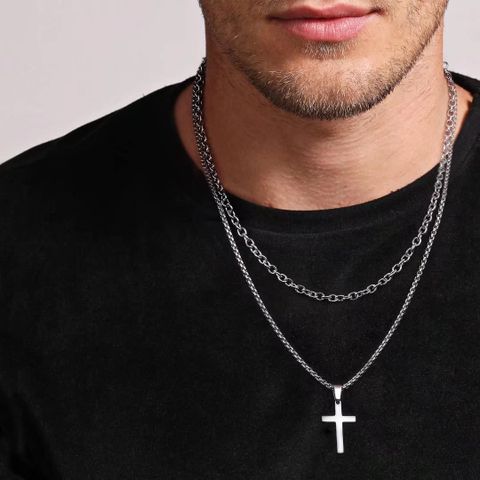 304 Stainless Steel 18K Gold Plated Casual Vintage Style Plating Cross Pendant Necklace