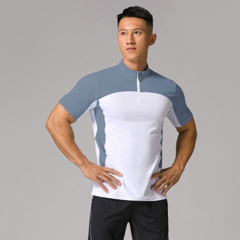 Men's Sports Color Block Chemical Fiber Blending Polyester Standing Collar Active Tops T-shirt