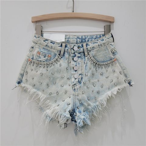 Women's Daily Streetwear Solid Color Shorts Diamond Jeans