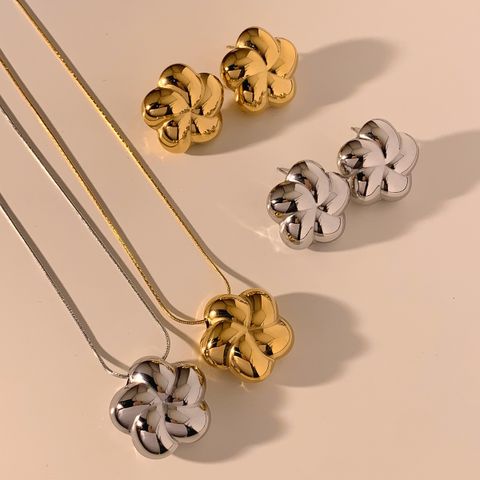 304 Stainless Steel 14K Gold Plated White Gold Plated Gold Plated Casual Sweet Flower Earrings Necklace