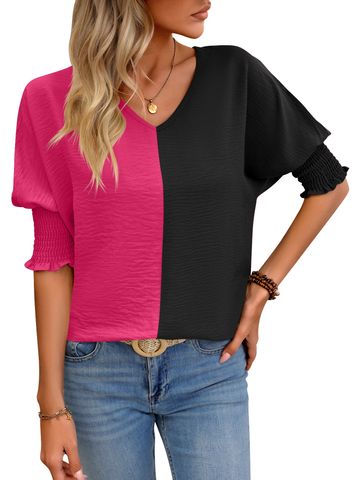 Women's T-shirt Short Sleeve T-Shirts Contrast Binding Streetwear Color Block