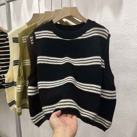 Women's Sleeveless Sweaters & Cardigans Stripe Simple Style Stripe