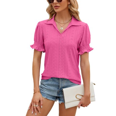 Women's T-shirt Short Sleeve Blouses Patchwork Pleated Simple Style Solid Color